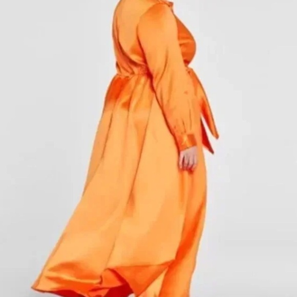 Satin Orange Maxi Dress with Belt - Picture 4 of 4